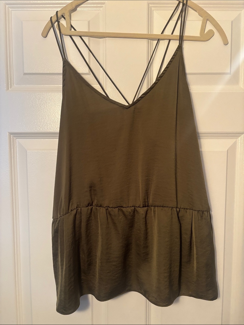 Banana Republic Olive Green V-Neck Strappy Peplum Tank